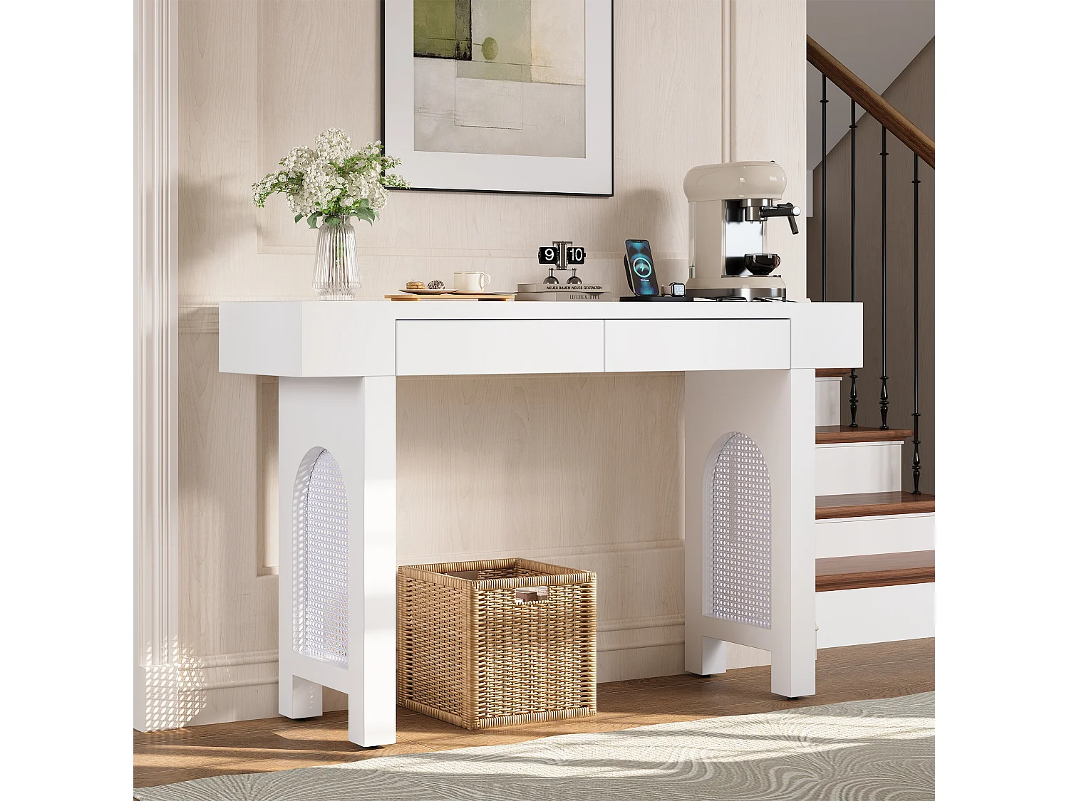 Haltafel met 2 lades en USB/Type-C-poorten - Wit