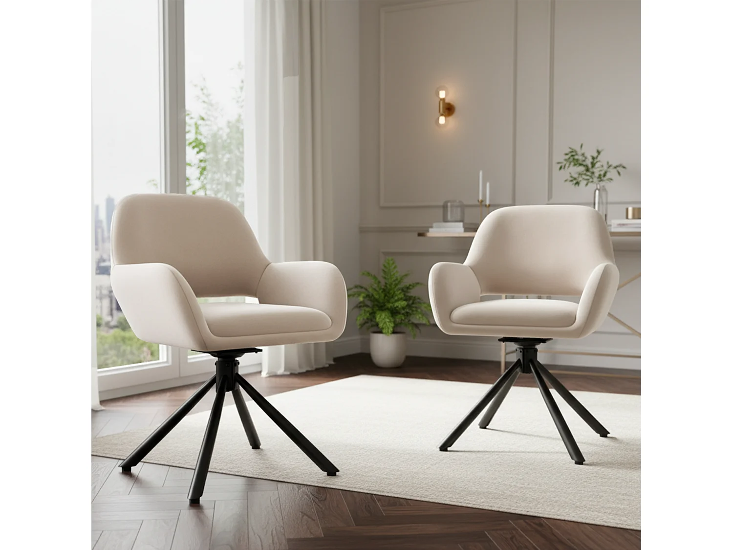 Lot de 6 chaises pivotantes en velours beige - Style moderne et épuré