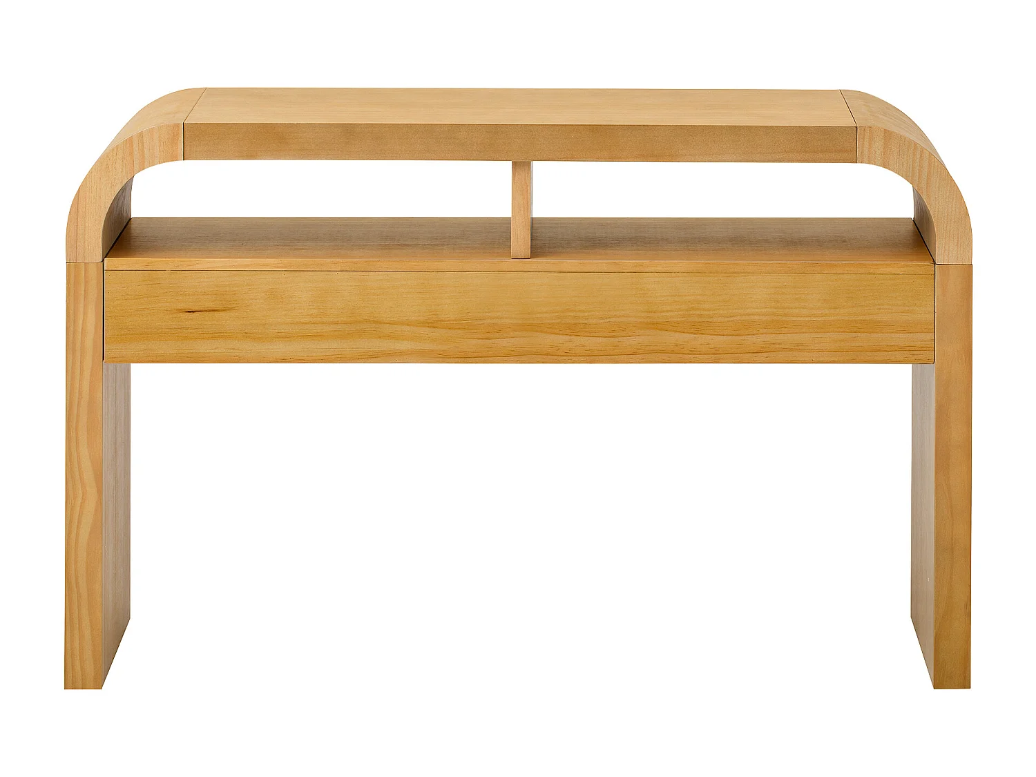 Houten consoletafel, 120 x 35,5 x 76,5 cm, met 2 lades en 2 planken.