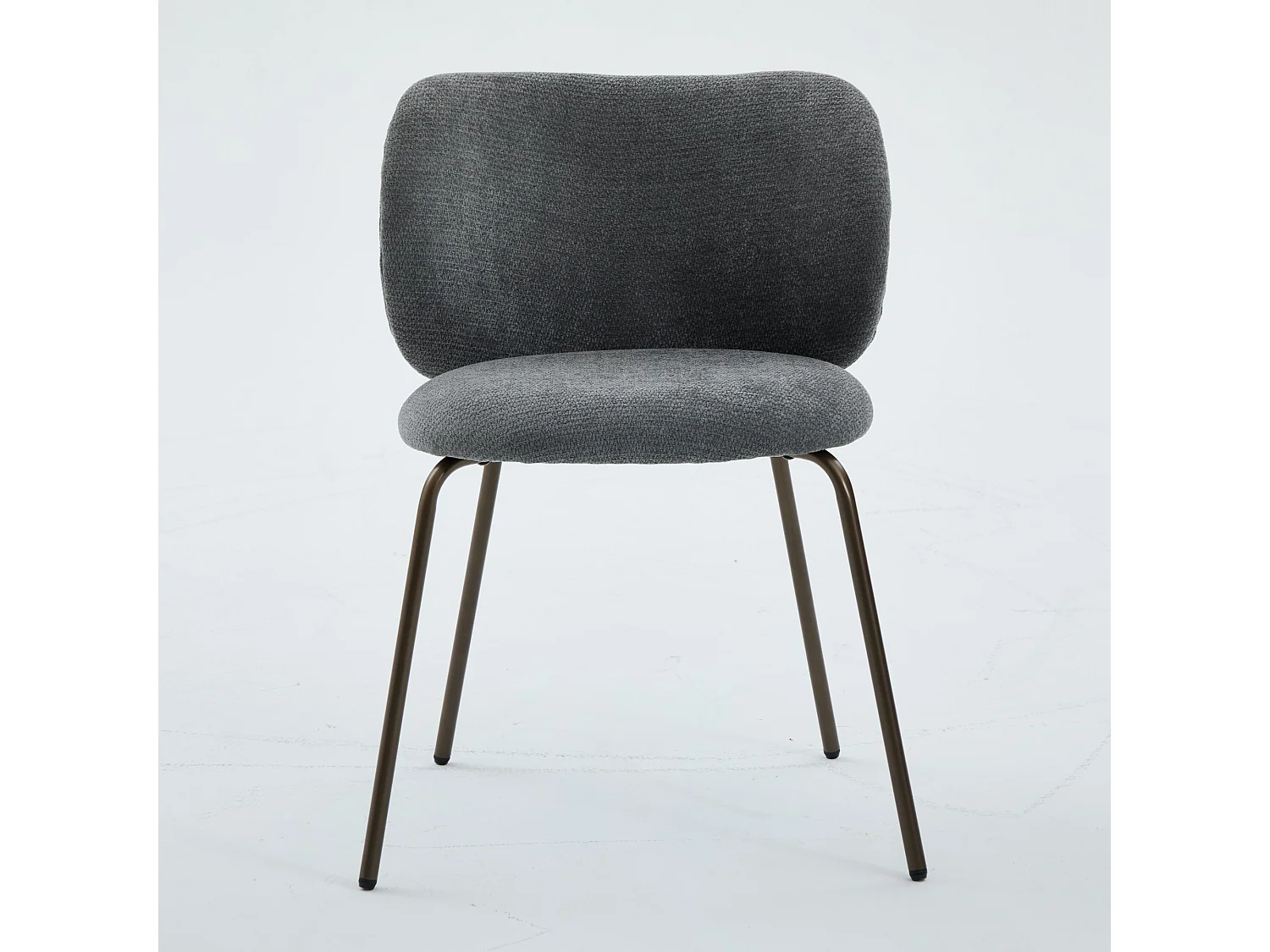 Lot de 2 chaises de salle à manger en chenille gris- Pieds métal bronze