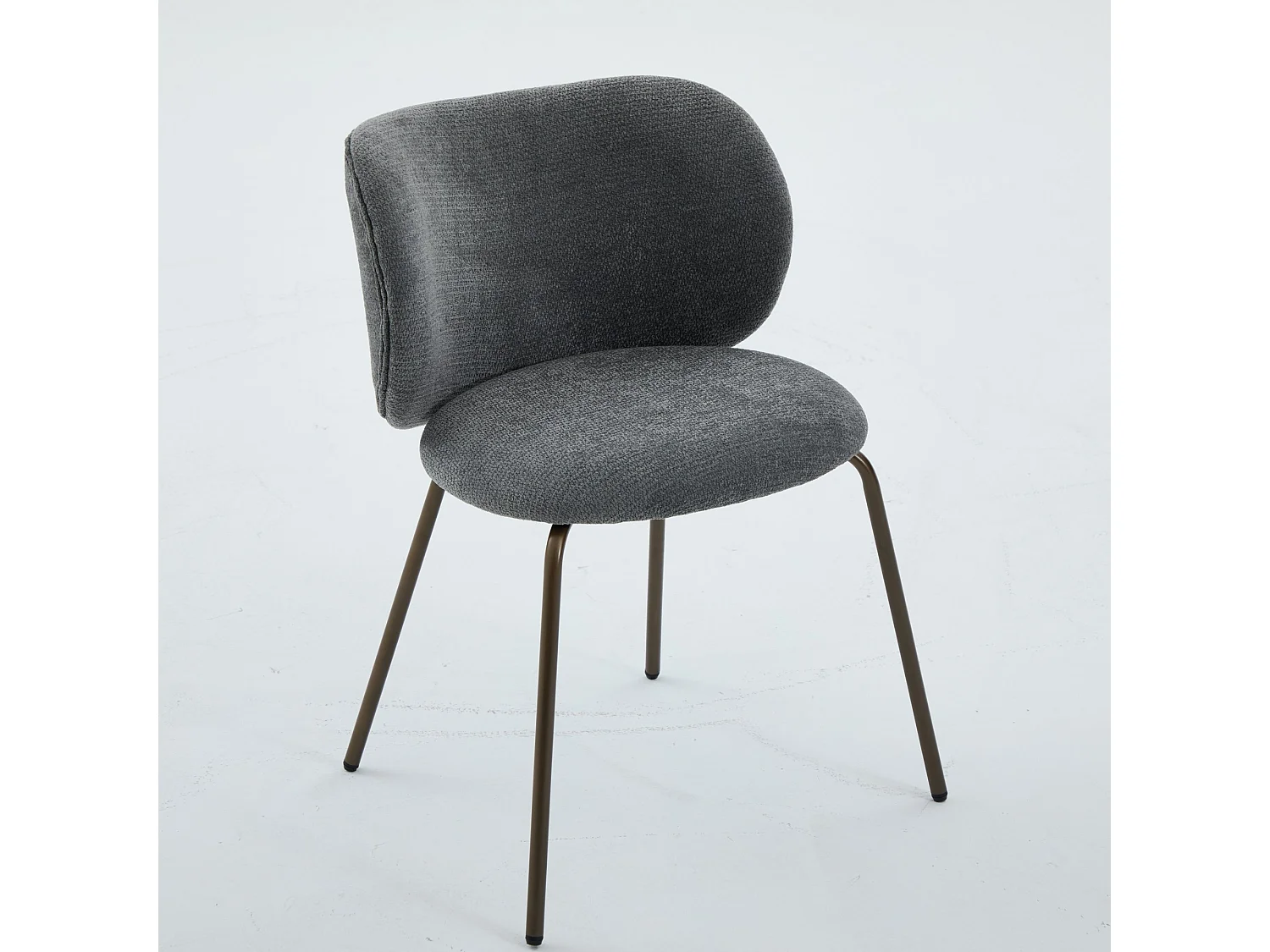 Lot de 2 chaises de salle à manger en chenille gris- Pieds métal bronze