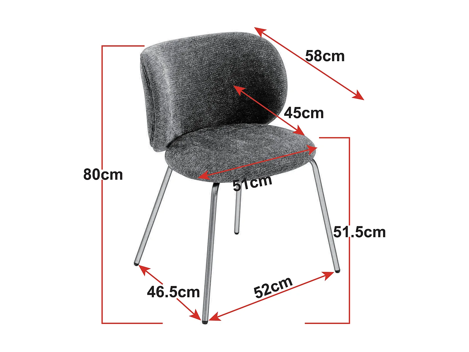 Lot de 2 chaises de salle à manger en chenille gris- Pieds métal bronze