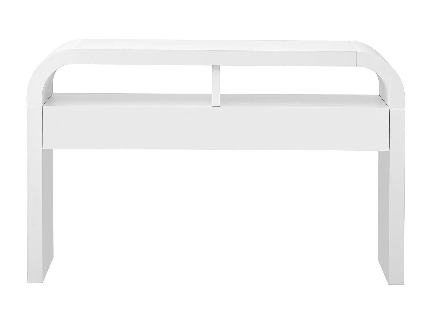 Console blanche 120 x 35,5 x 76,5 cm avec 2 tiroirs et 2 niches