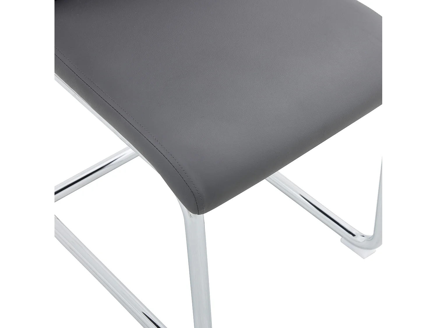 Lot de 4 chaises en simili cuir PU gris foncé - Pieds métal argenté antidérapants