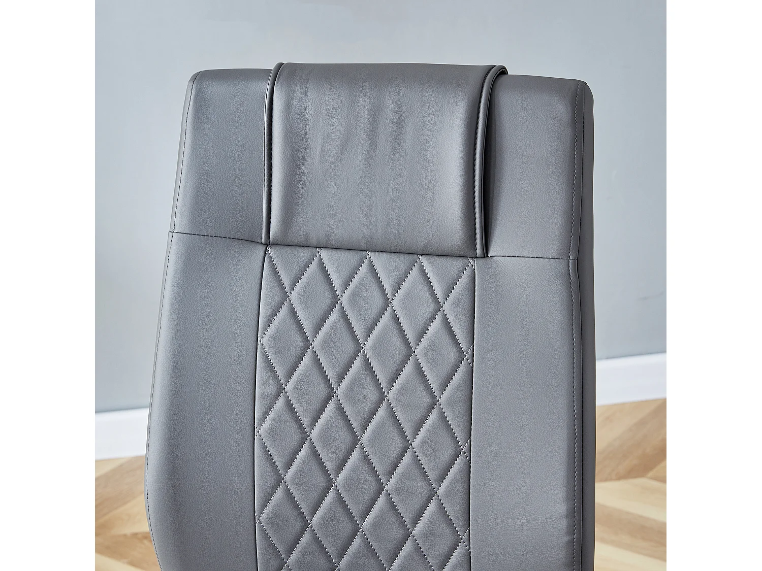 Lot de 4 chaises en simili cuir PU gris foncé - Pieds métal argenté antidérapants