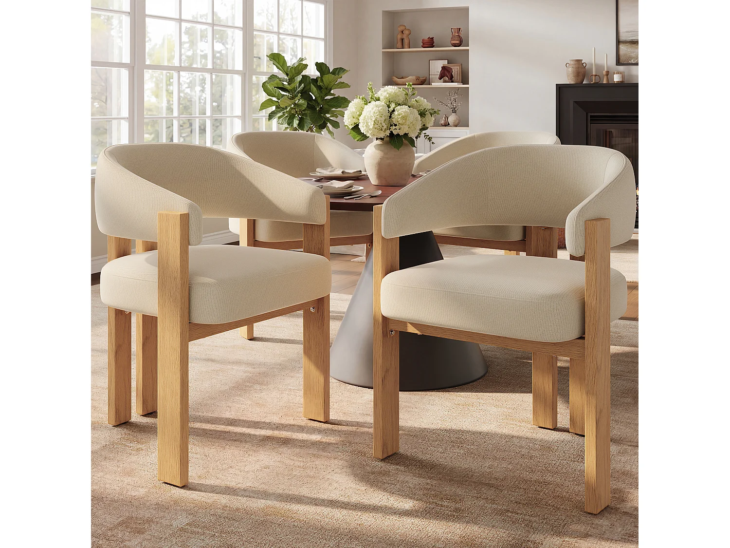 Set van 4 stoffen eetkamerstoelen met metalen poten - Beige
