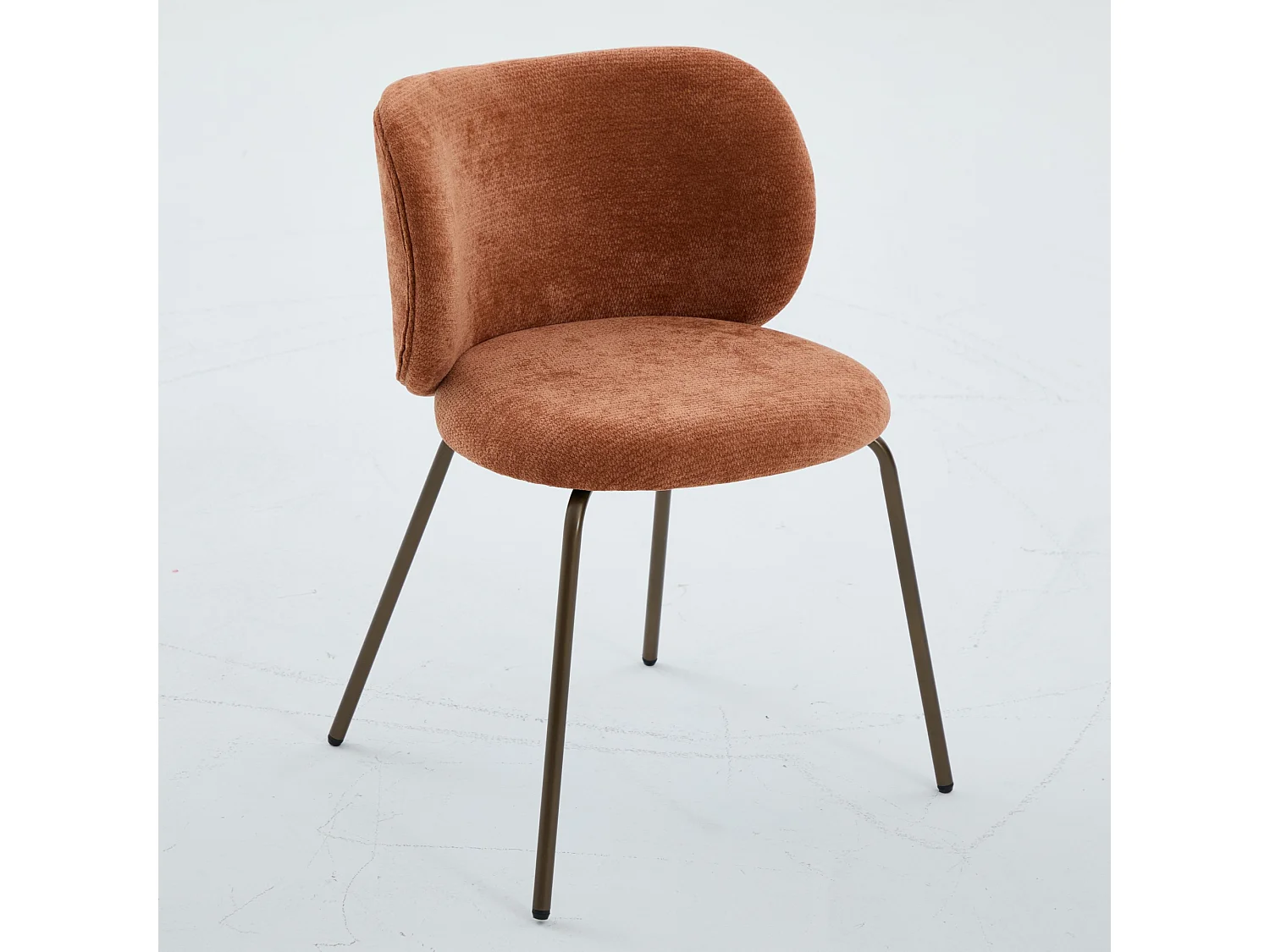 Lot de 2 chaises de salle à manger en chenille - Pieds métal bronze - Couleur orange