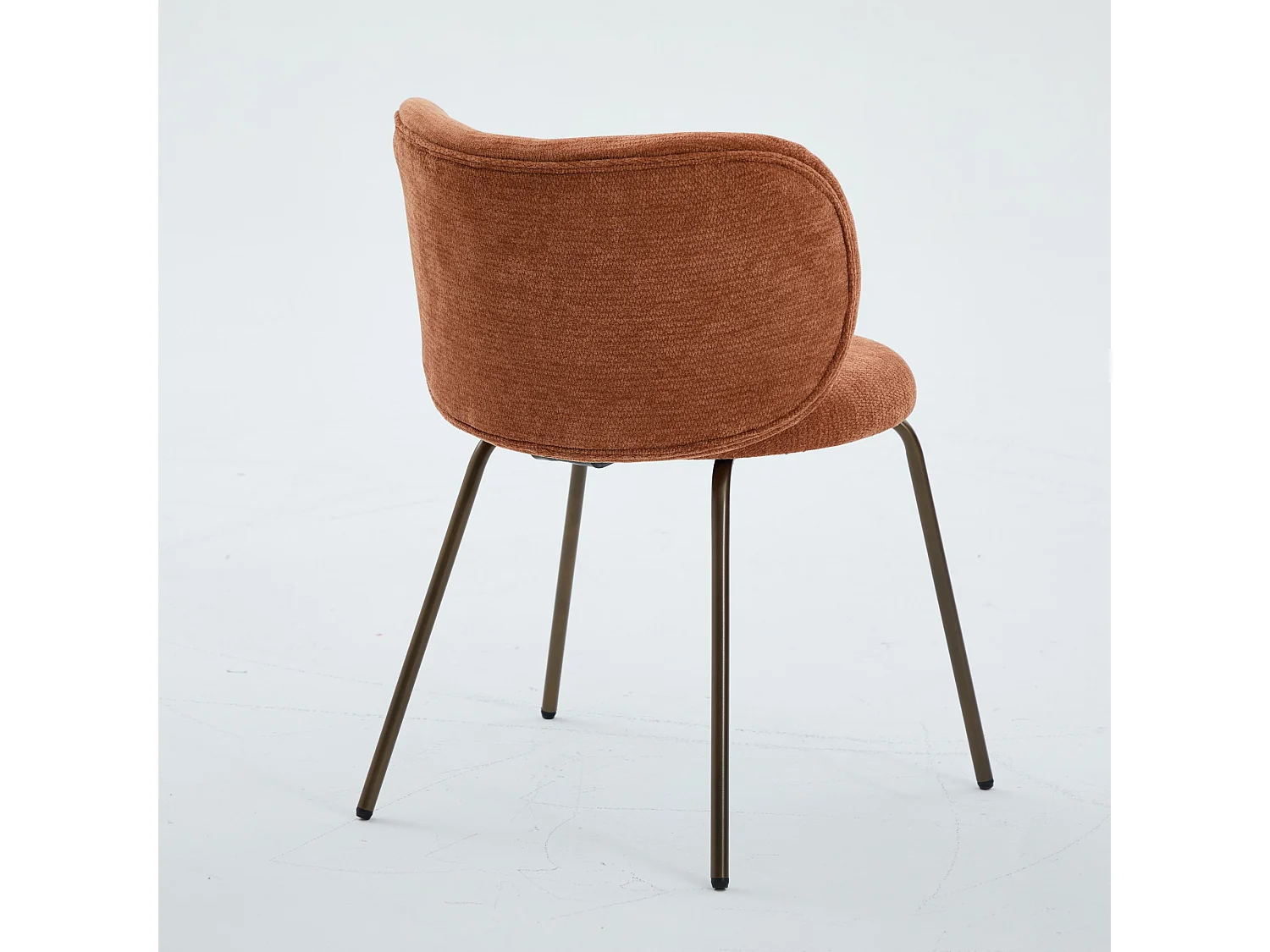 Lot de 2 chaises de salle à manger en chenille - Pieds métal bronze - Couleur orange