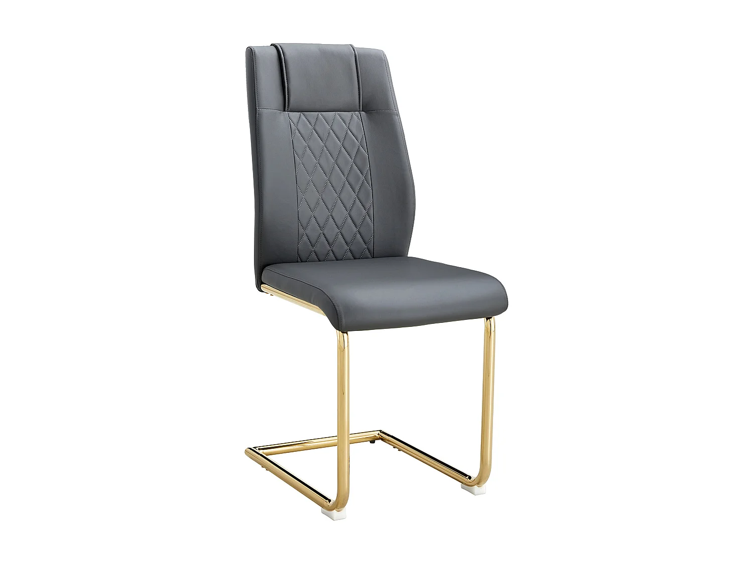 Lot de 4 chaises en simili cuir PU gris foncé - Pieds métal dorés antidérapants