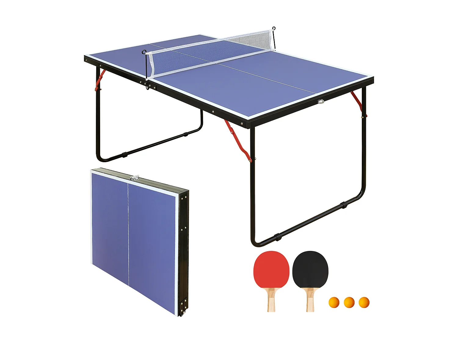 Table de ping-pong pliable avec 2 raquettes et 3 balles - Bois MDF bleu 137,2 x 76,2 x 66 cm