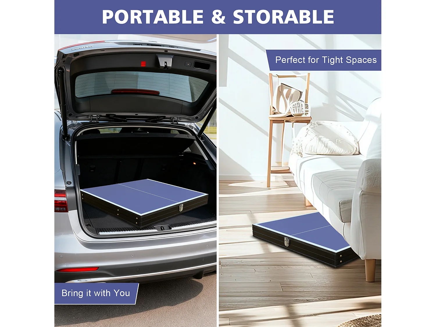 Table de ping-pong pliable avec 2 raquettes et 3 balles - Bois MDF bleu 137,2 x 76,2 x 66 cm