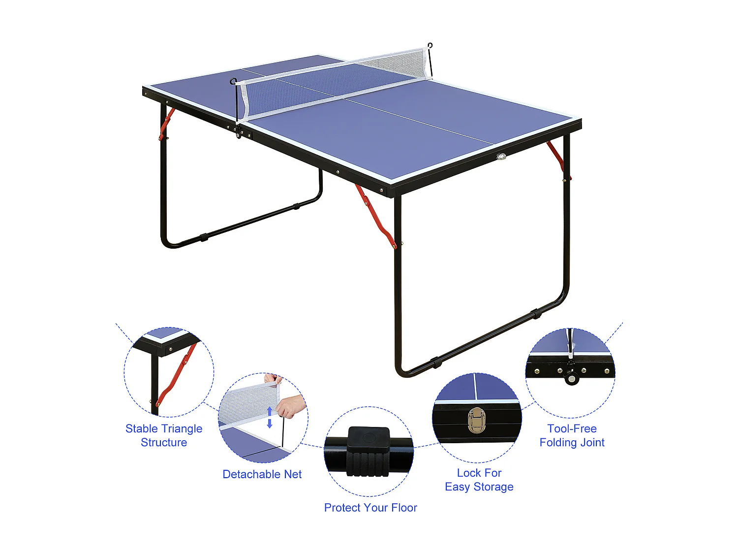 Table de ping-pong pliable avec 2 raquettes et 3 balles - Bois MDF bleu 137,2 x 76,2 x 66 cm