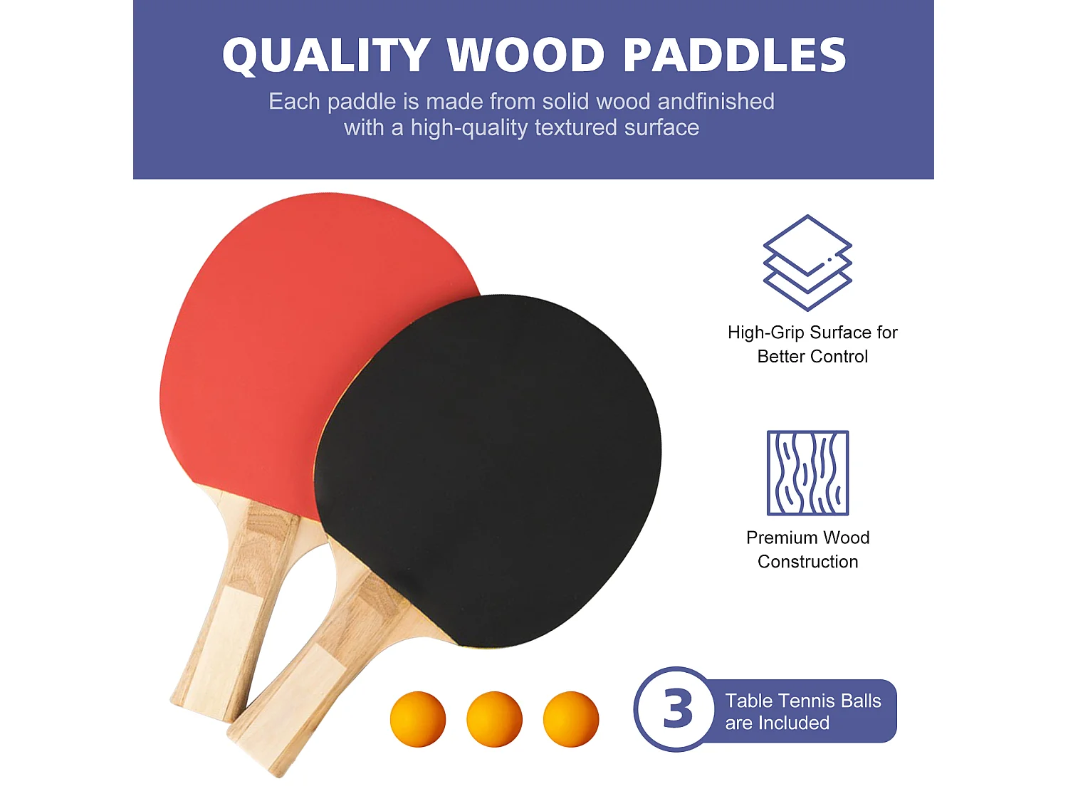 Table de ping-pong pliable avec 2 raquettes et 3 balles - Bois MDF bleu 137,2 x 76,2 x 66 cm