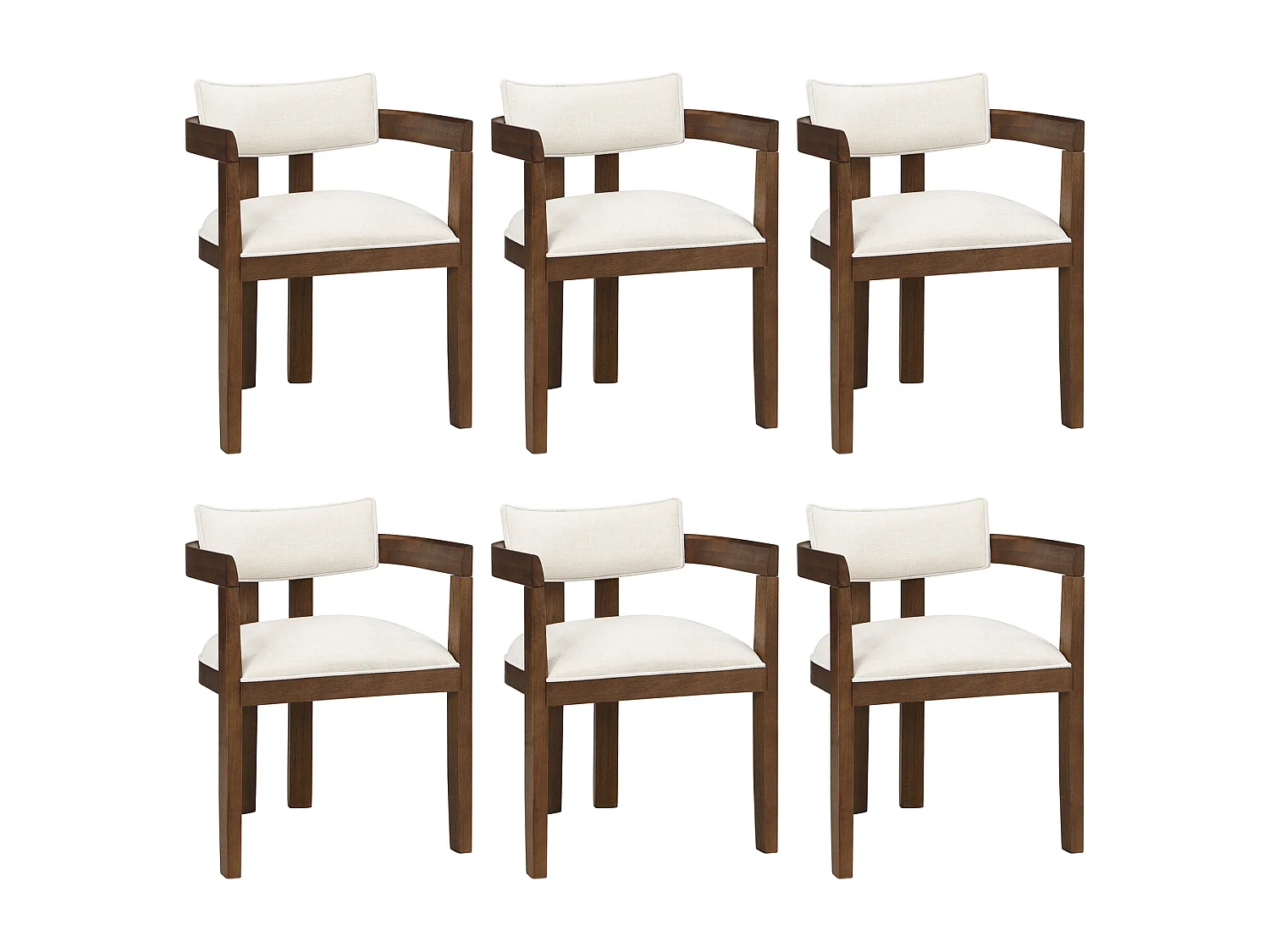 Lot de 6 chaises en bois et lin pour salles à manger, salons et café - Couleur noyer