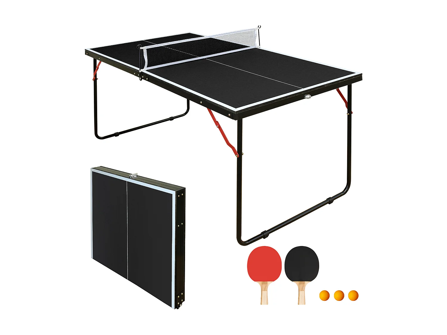 Table de ping-pong pliable avec 2 raquettes et 3 balles - Bois MDF noir 137,2 x 76,2 x 66 cm