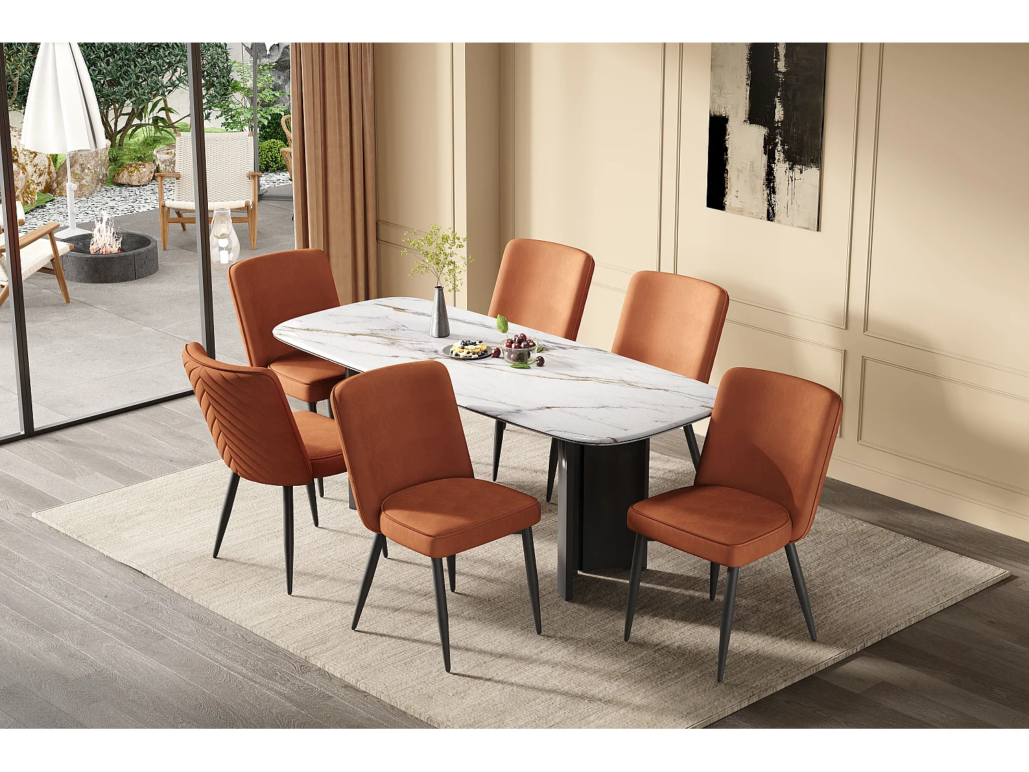 Lot de 6 chaises de salle à manger velours rouille, Pieds en métal