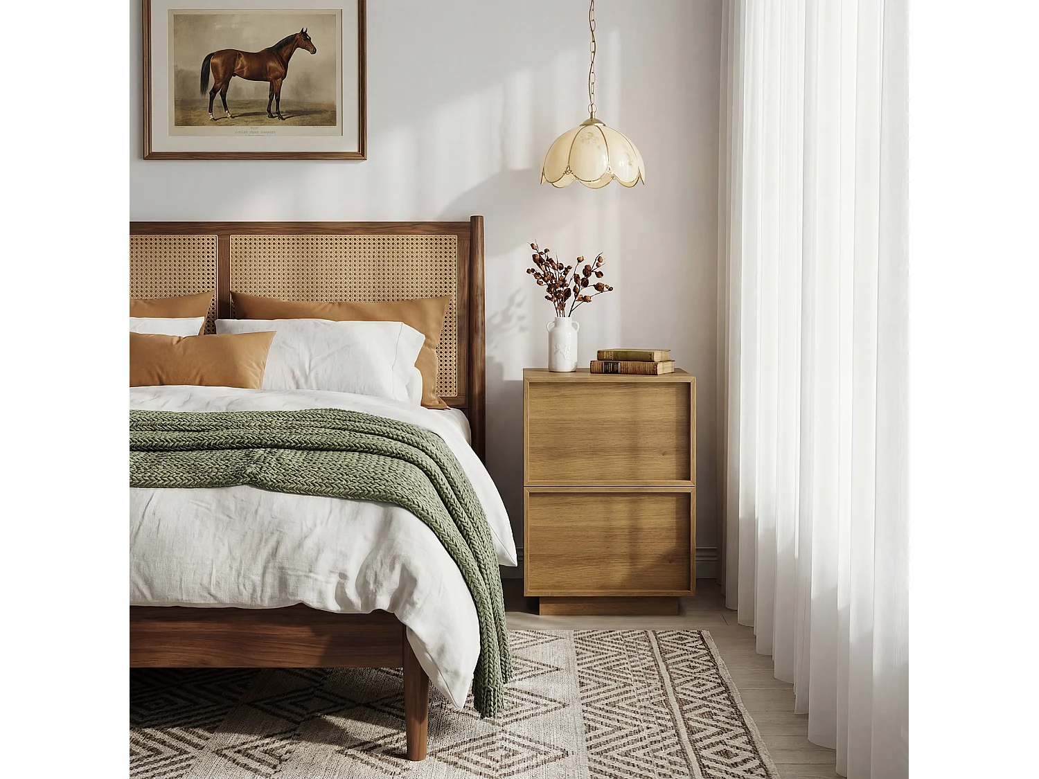 Table de chevet 38 x 48 x 54 cm avec 2 tiroirs - Sans poignée - Couleur bois