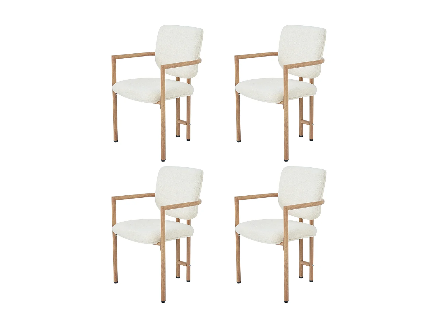 Set van 4 beige stoelen met bouclé stoffen bekleding - Metalen frame met houtlook