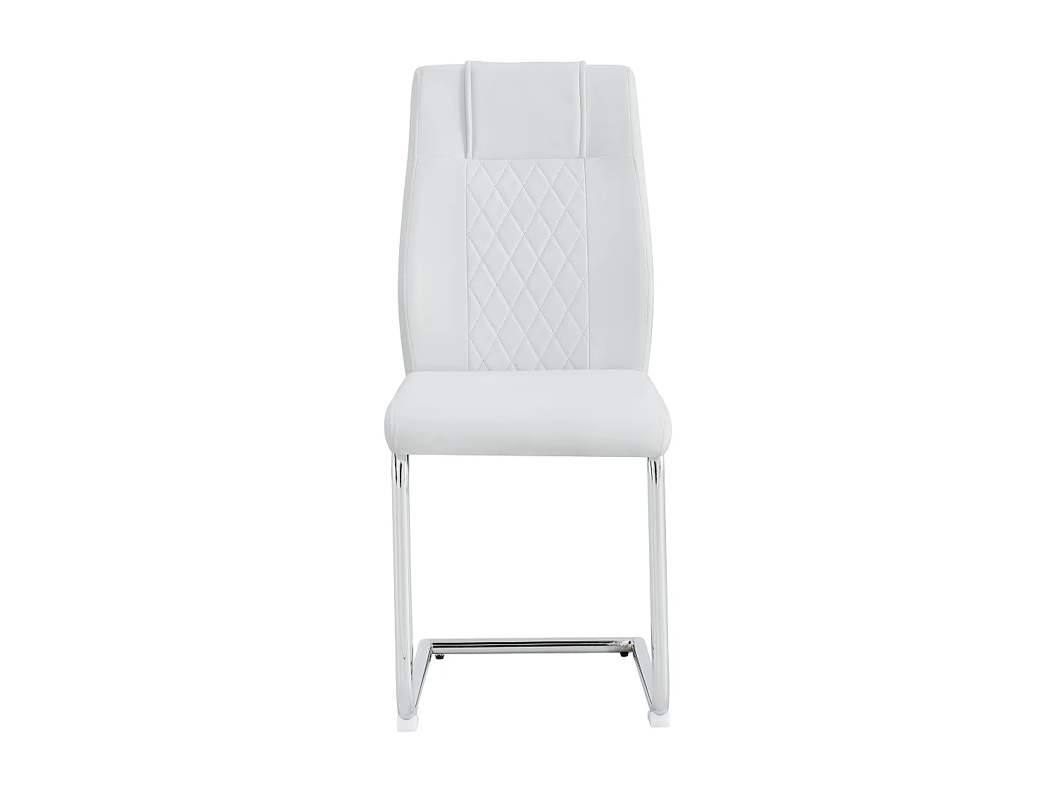 Lot de 4 chaises en simili cuir PU blanc - Pieds métal argenté antidérapants