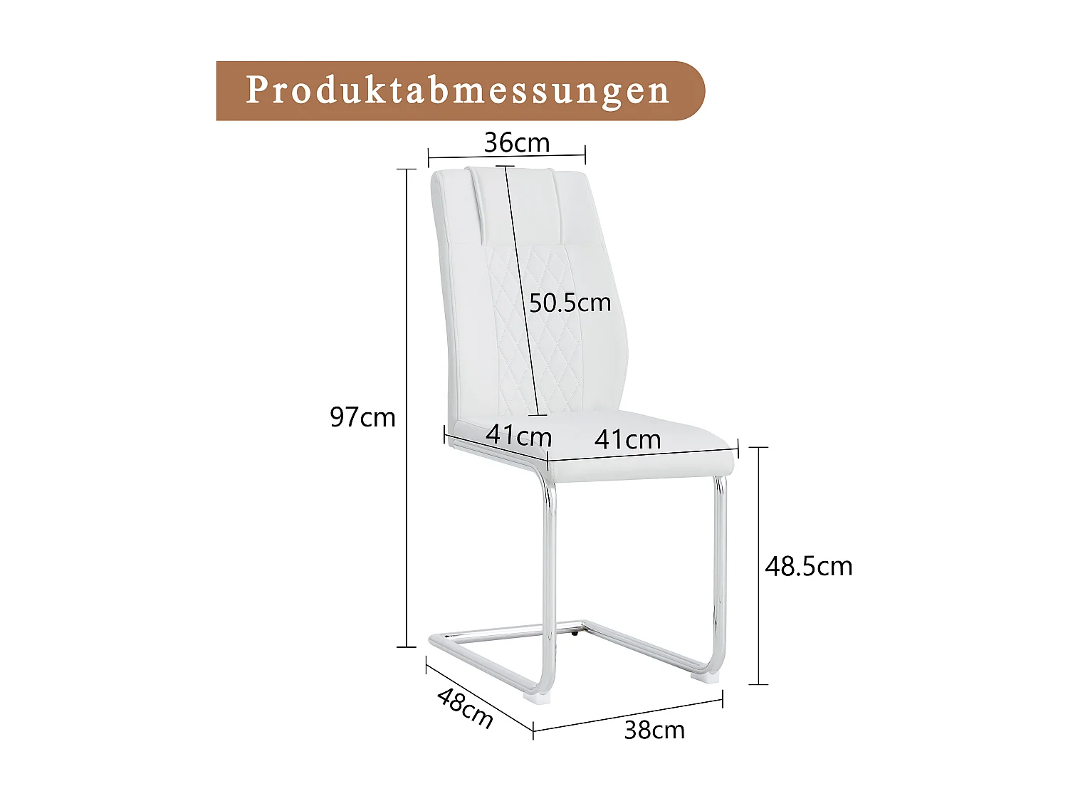 Lot de 4 chaises en simili cuir PU blanc - Pieds métal argenté antidérapants