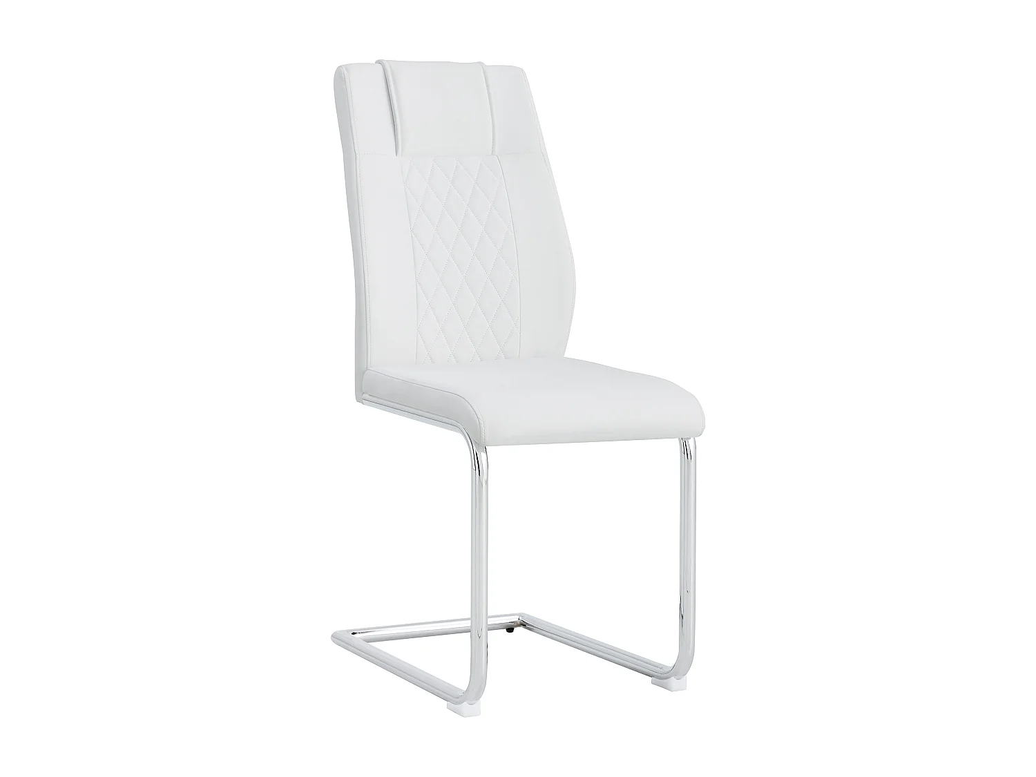 Lot de 4 chaises en simili cuir PU blanc - Pieds métal argenté antidérapants