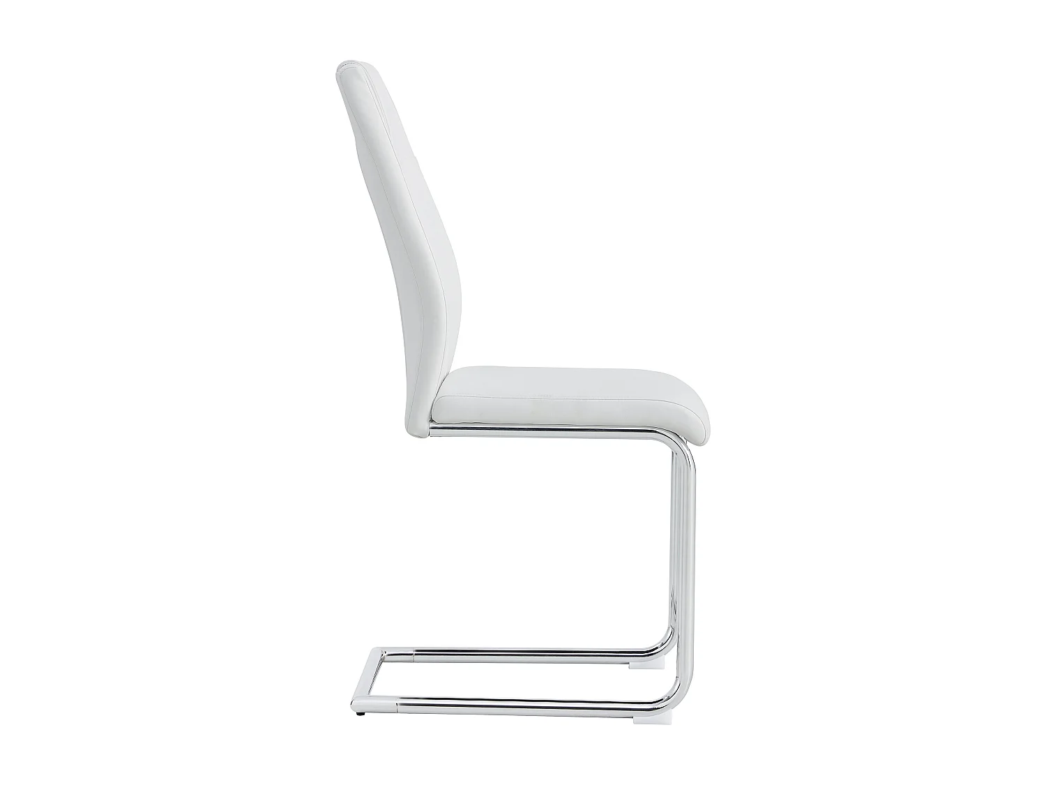 Lot de 4 chaises en simili cuir PU blanc - Pieds métal argenté antidérapants