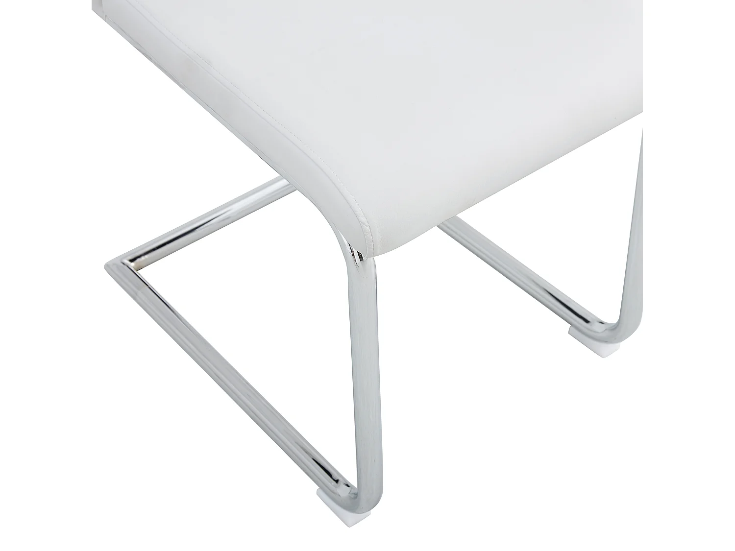 Lot de 4 chaises en simili cuir PU blanc - Pieds métal argenté antidérapants