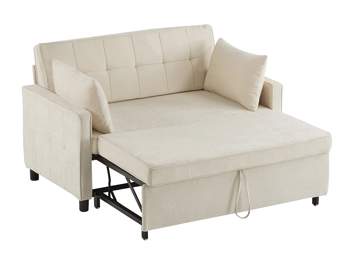 Canapé convertible 2 places avec dossier réglable - Tissu chenille beige