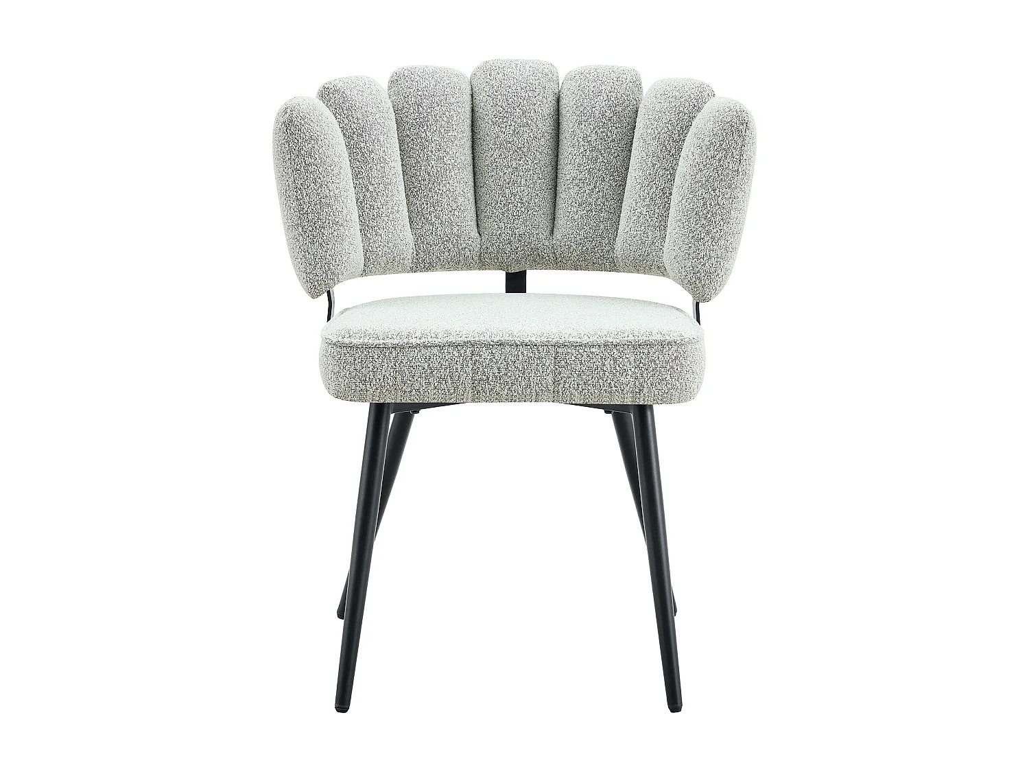 Lot de 2 chaises à dossier fleur en tissu bouclé gris clair et métal noir