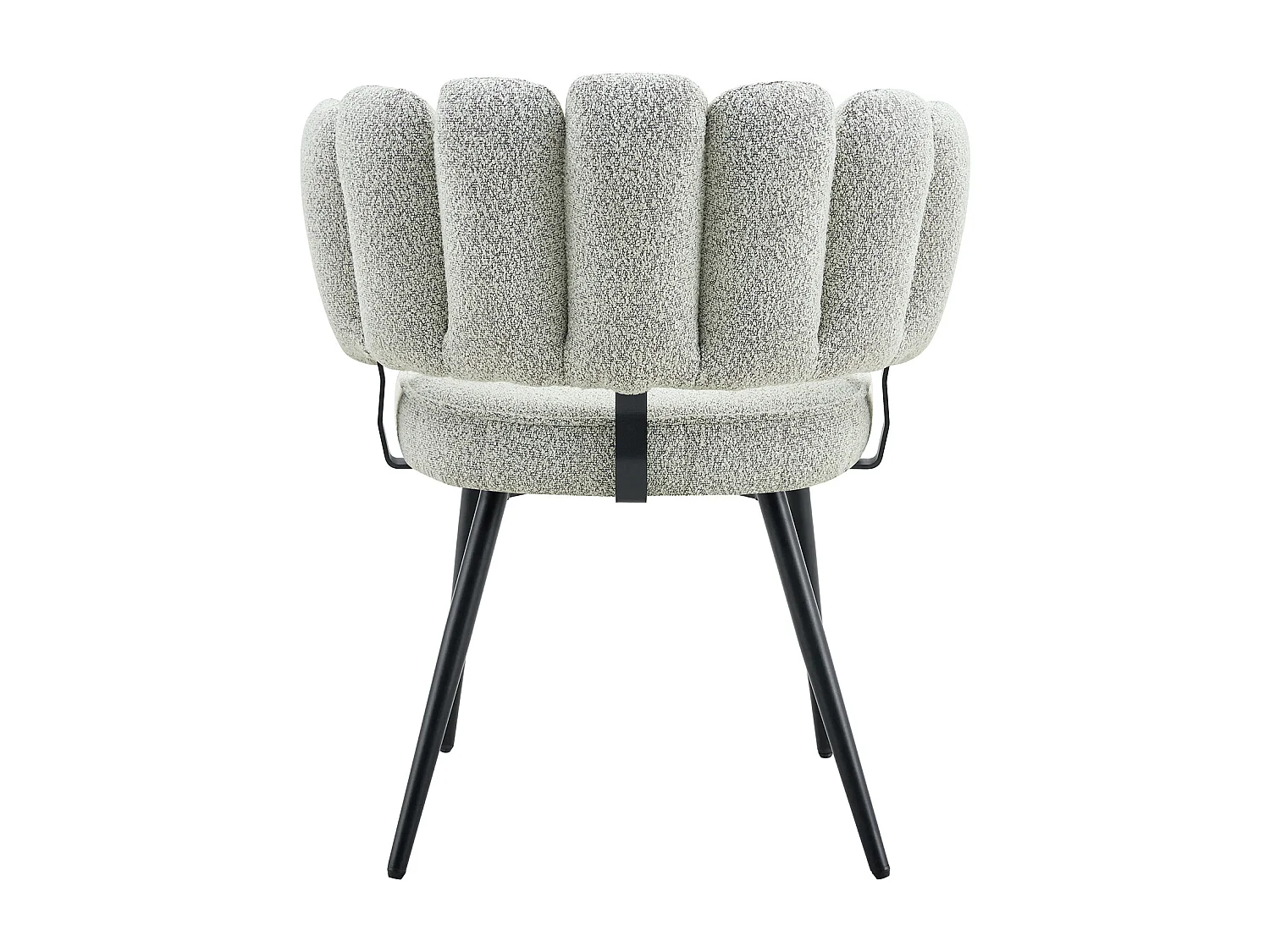 Lot de 2 chaises à dossier fleur en tissu bouclé gris clair et métal noir