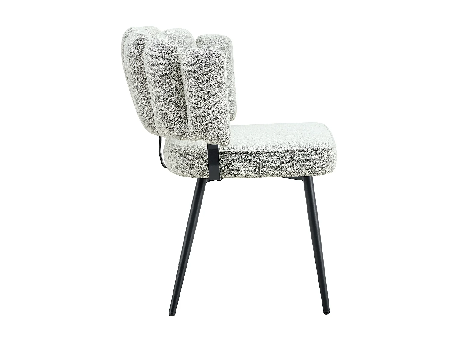 Lot de 2 chaises à dossier fleur en tissu bouclé gris clair et métal noir