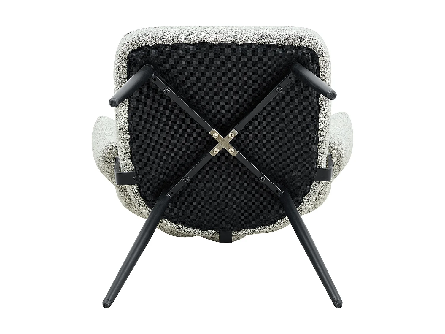 Lot de 2 chaises à dossier fleur en tissu bouclé gris clair et métal noir