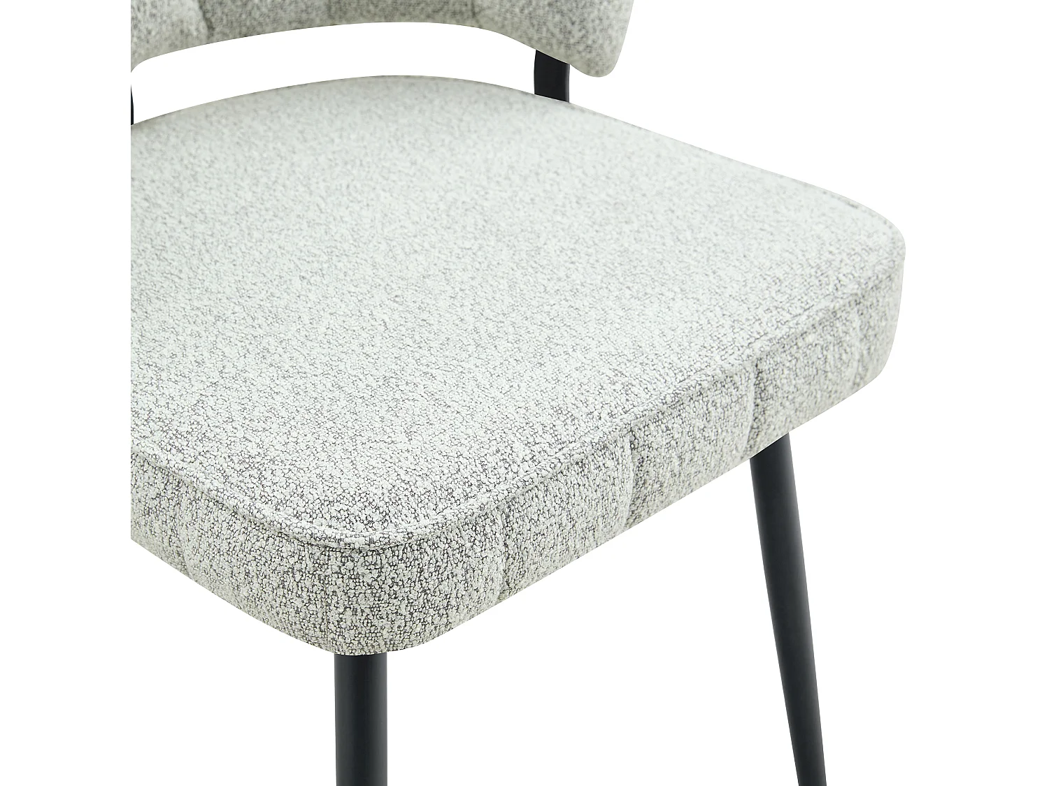 Lot de 2 chaises à dossier fleur en tissu bouclé gris clair et métal noir