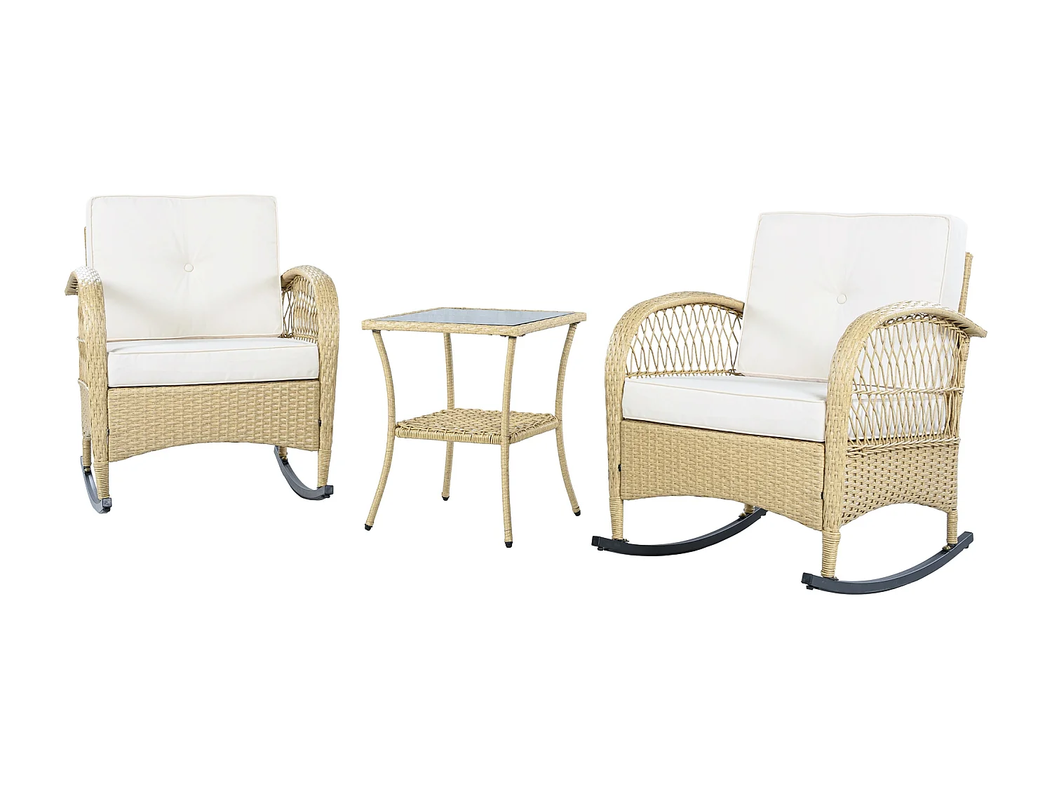Set da balcone in rattan da 3 pezzi - Cuscini beige