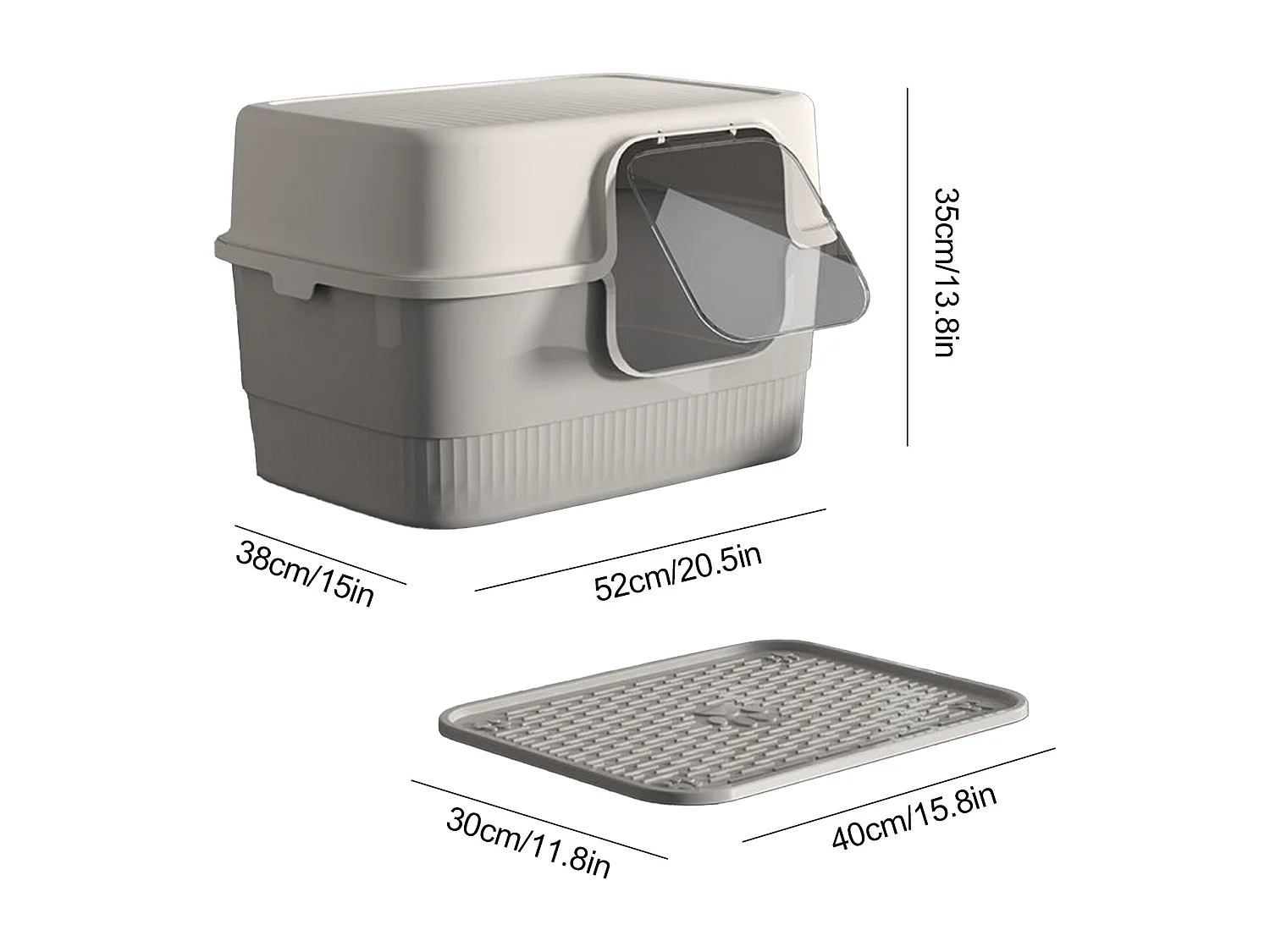 Bac à litière fermé gris 52 x 38 x 35 cm avec pelle + tapis + gamelle pour animaux