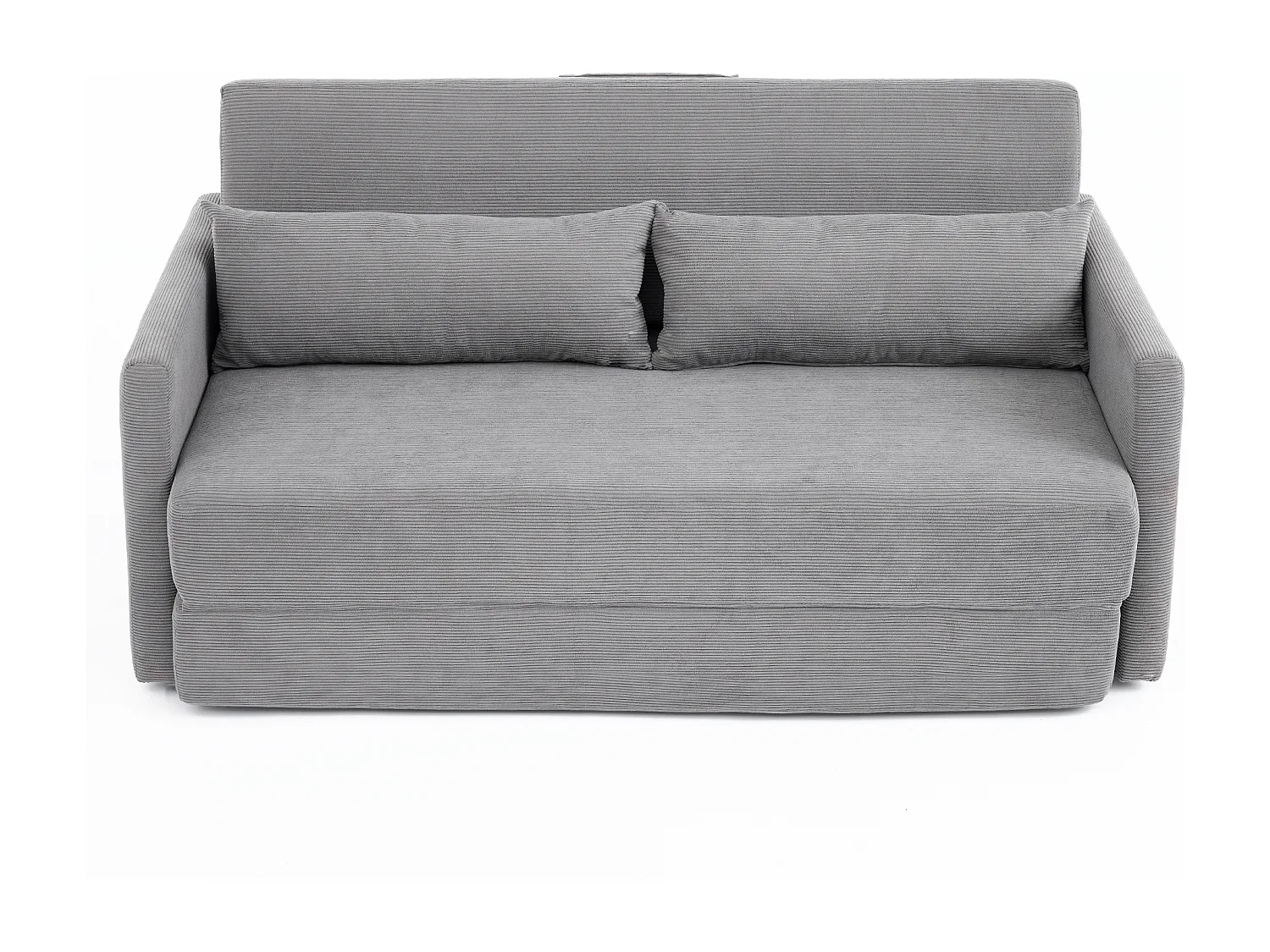 Canapé convertible 2 places en tissu velours côtelé avec 2 poches et 2 coussins - Gris