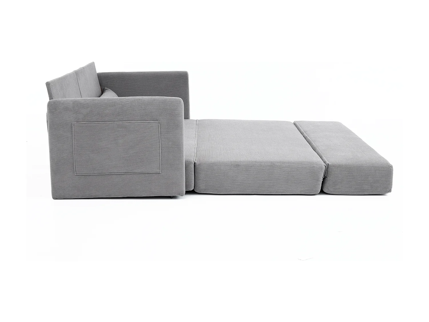 Canapé convertible 2 places en tissu velours côtelé avec 2 poches et 2 coussins - Gris