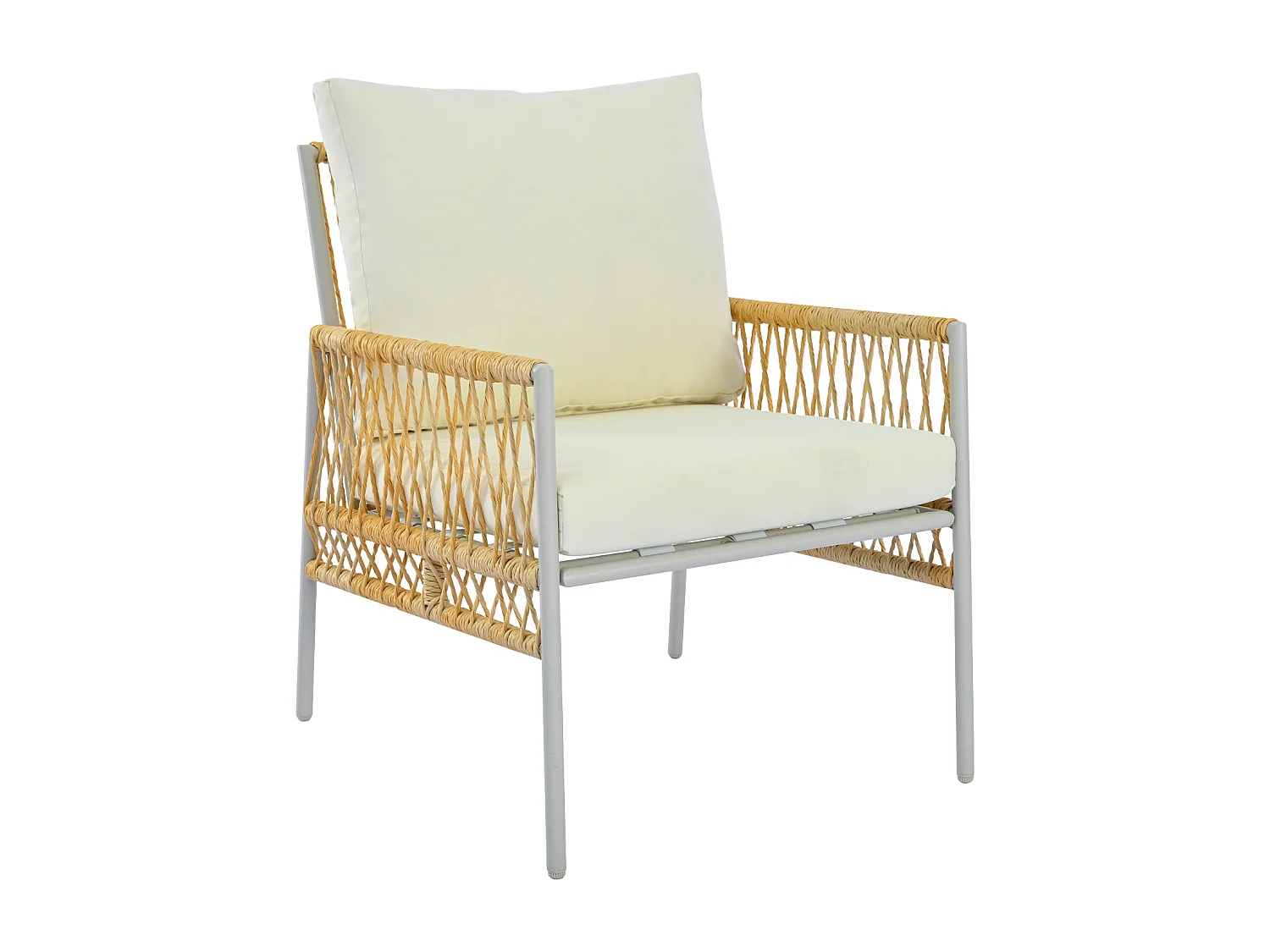 Ensemble de jardin 7 places + 1 table basse - Rotin PE + acier + verre trempé - Beige