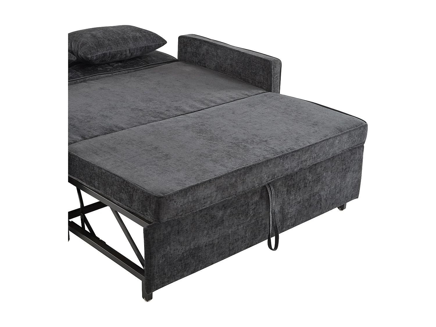 Canapé convertible 2 places avec dossier réglable - Tissu chenille noir antique