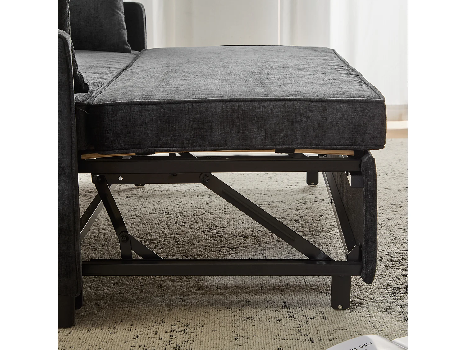 Canapé convertible 2 places avec dossier réglable - Tissu chenille noir antique