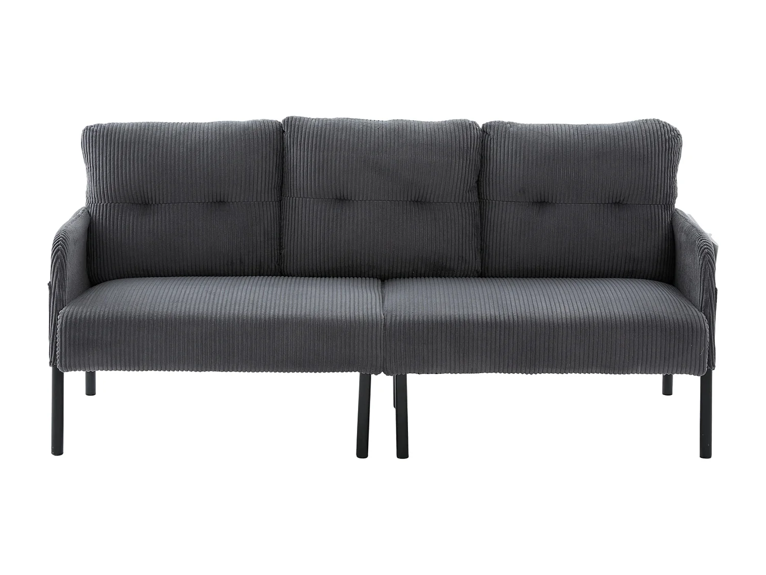 Canapé 3 places en velours côtelé gris - Pieds en métal