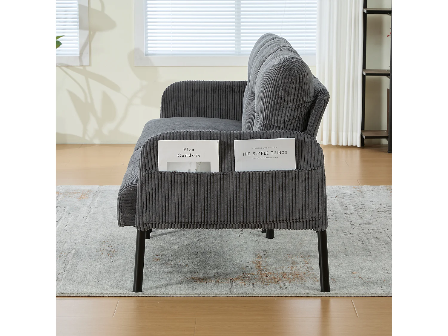 Canapé 3 places en velours côtelé gris - Pieds en métal