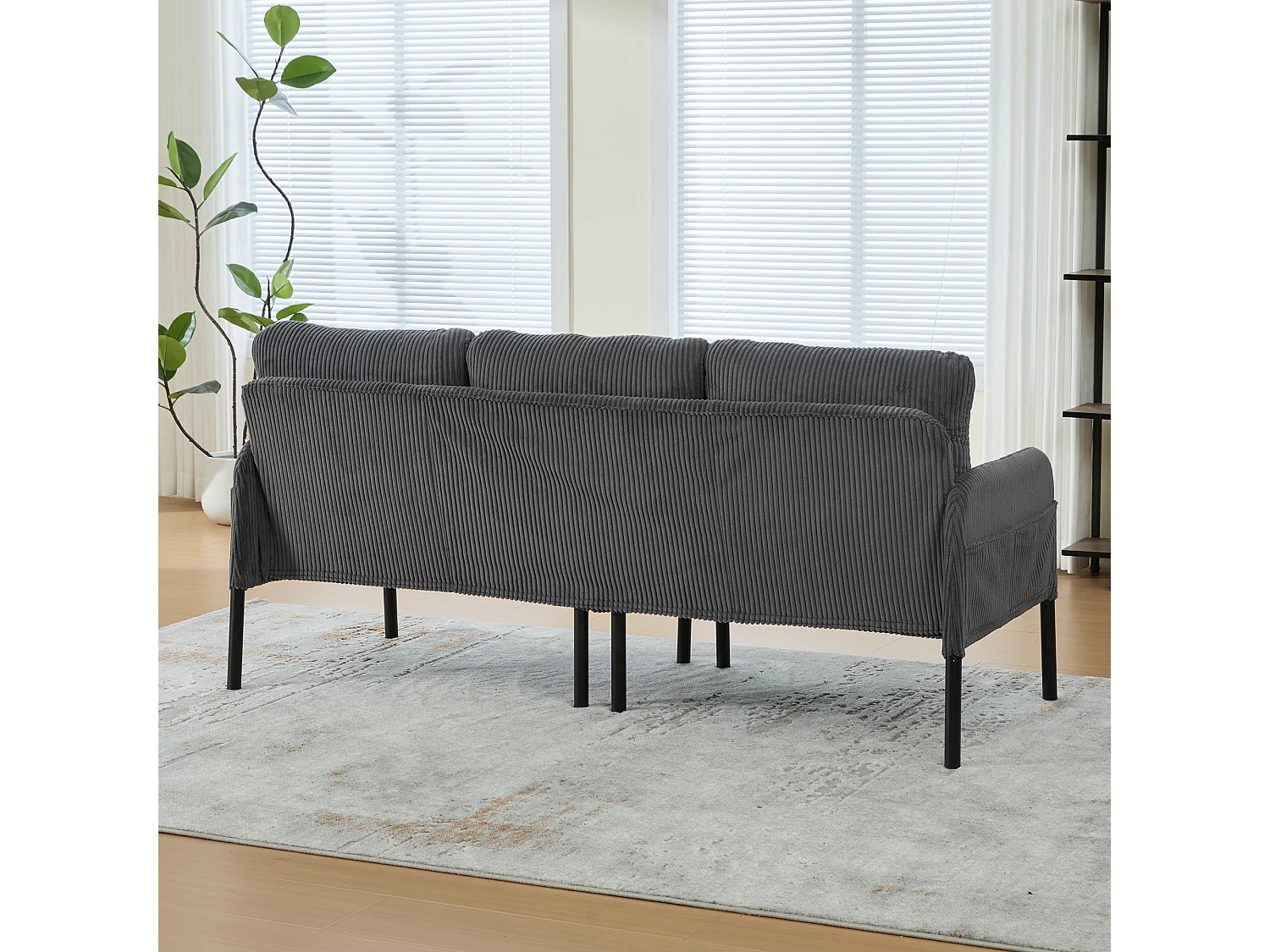 Canapé 3 places en velours côtelé gris - Pieds en métal