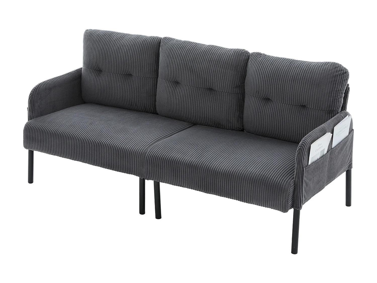 Canapé 3 places en velours côtelé gris - Pieds en métal