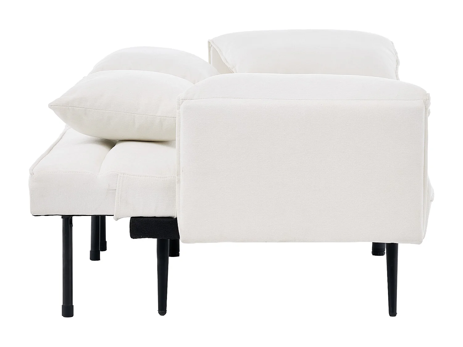 Canapé convertible 2 places en tissu blanc, dossier inclinable 3 positions