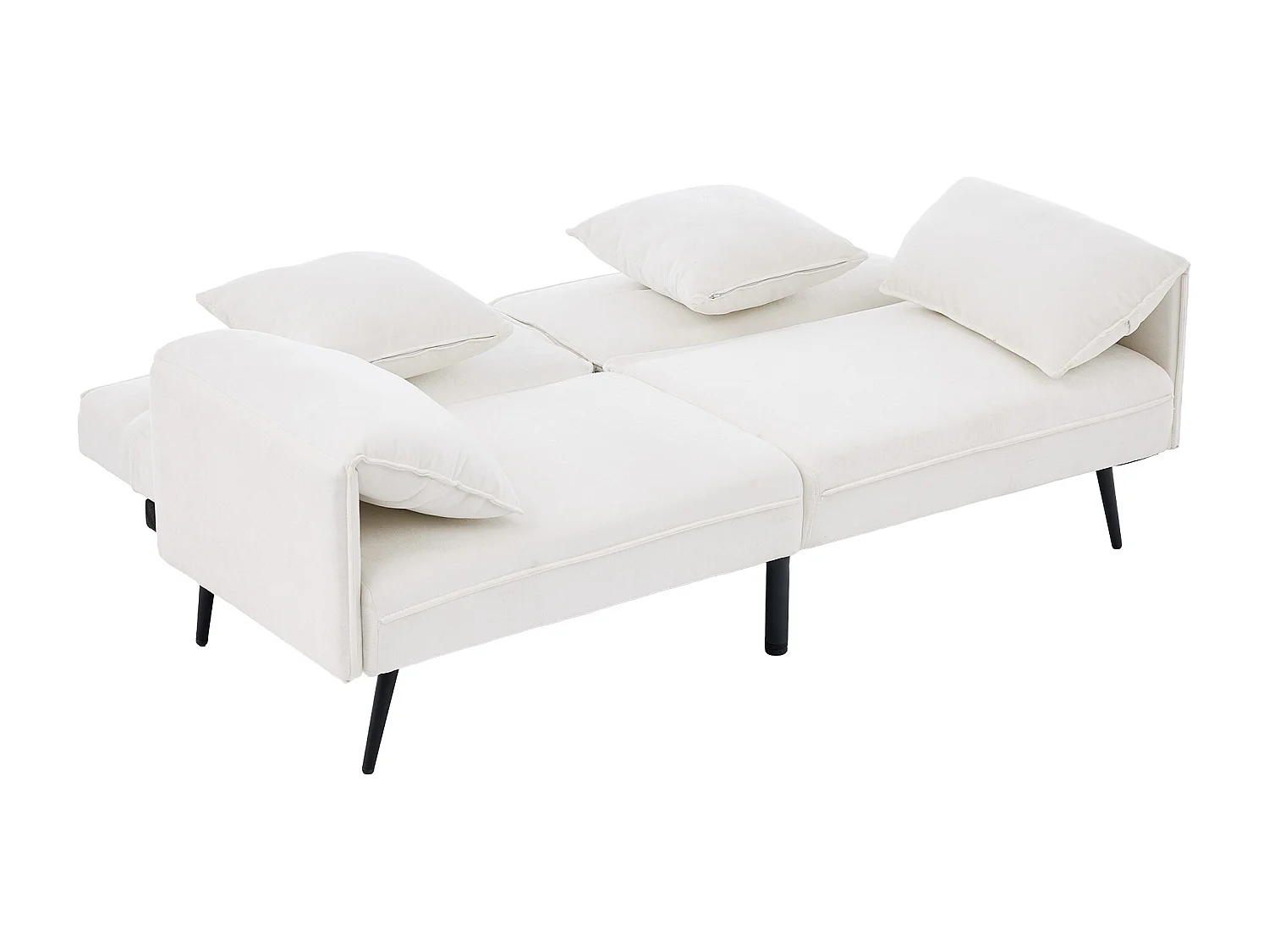 Canapé convertible 2 places en tissu blanc, dossier inclinable 3 positions