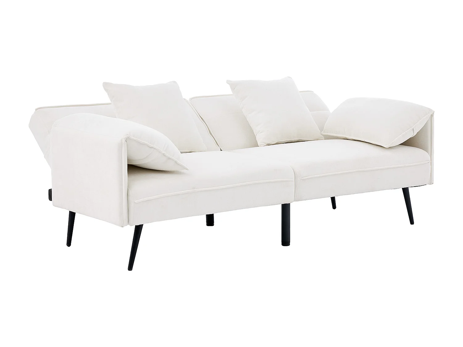 Canapé convertible 2 places en tissu blanc, dossier inclinable 3 positions