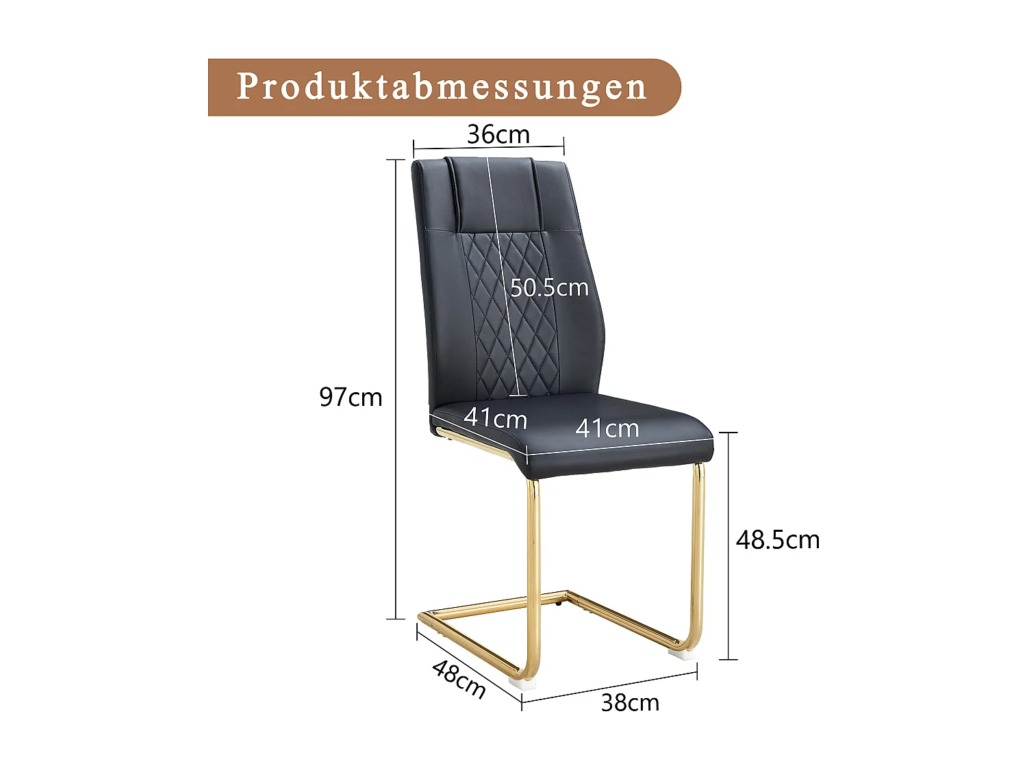 Set di 4 sedie in similpelle nera - Gambe in metallo dorato antiscivolo