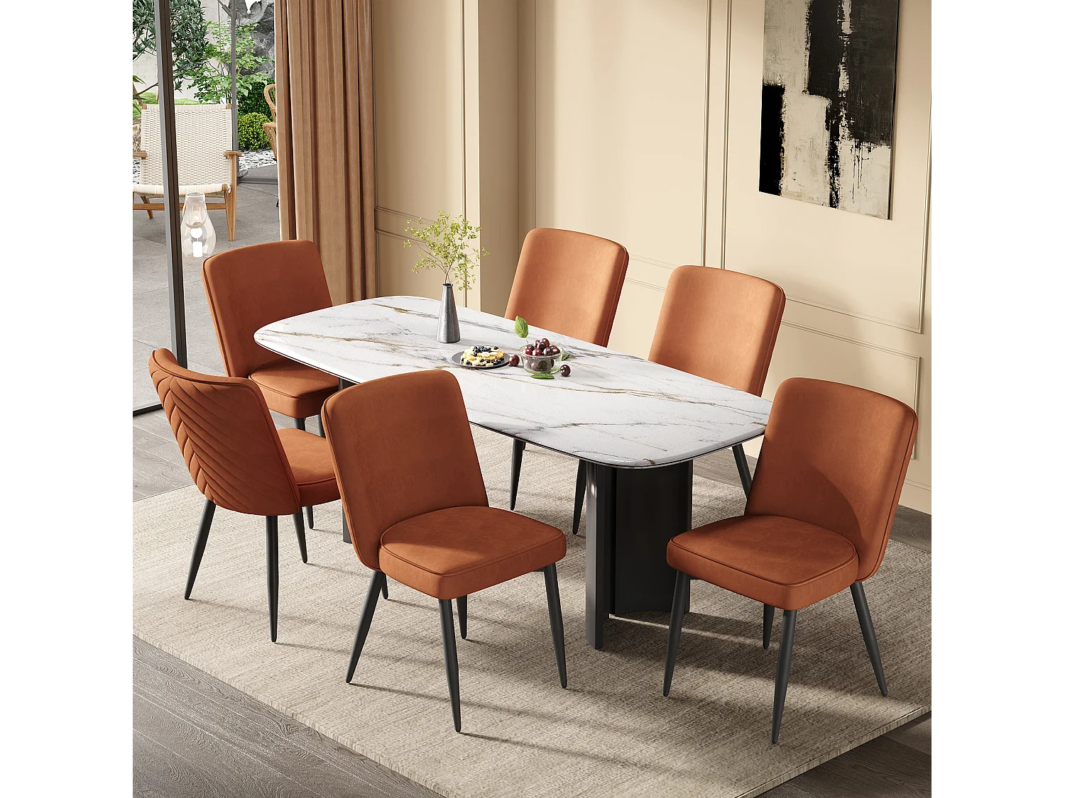 Lot de 4 chaises de salle à manger velours rouille, Pieds en métal