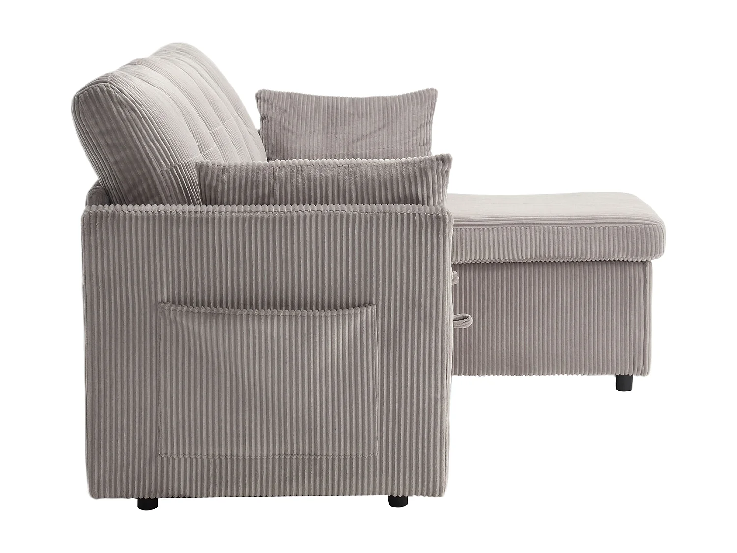 Canapé d'angle convertible 3 places avec rangements - Velours côtelé gris clair